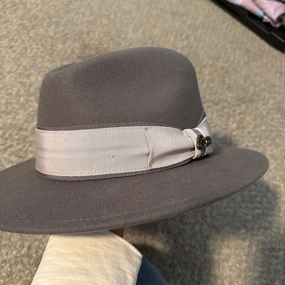 NWT Brittoli Wool Felt Fedora Hat Gray 100% Wool